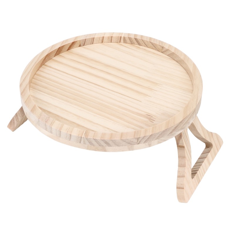 Clip On Tray Natural Bamboo 9.8in Round Home Couch Sofa