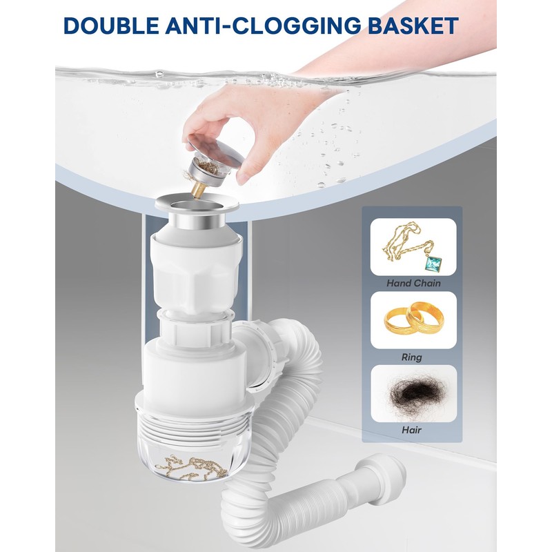 BOTEMY Polished Bathroom Sink Drain Kit with Flexible Sink Drain