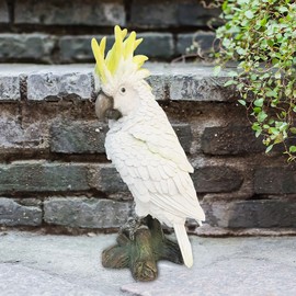 VV-Ladybug Decorative Parrot Garden Statue, Garden Decor Sculptures Statues Outdoor, Cockatoo Bird Tropical Indoor Desk Decor, Yellow White, 15.35 inches high