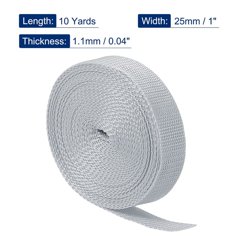 MECCANIXITY Lightweight Polypropylene Webbing Strap 1" 10 Yards Silver Grey