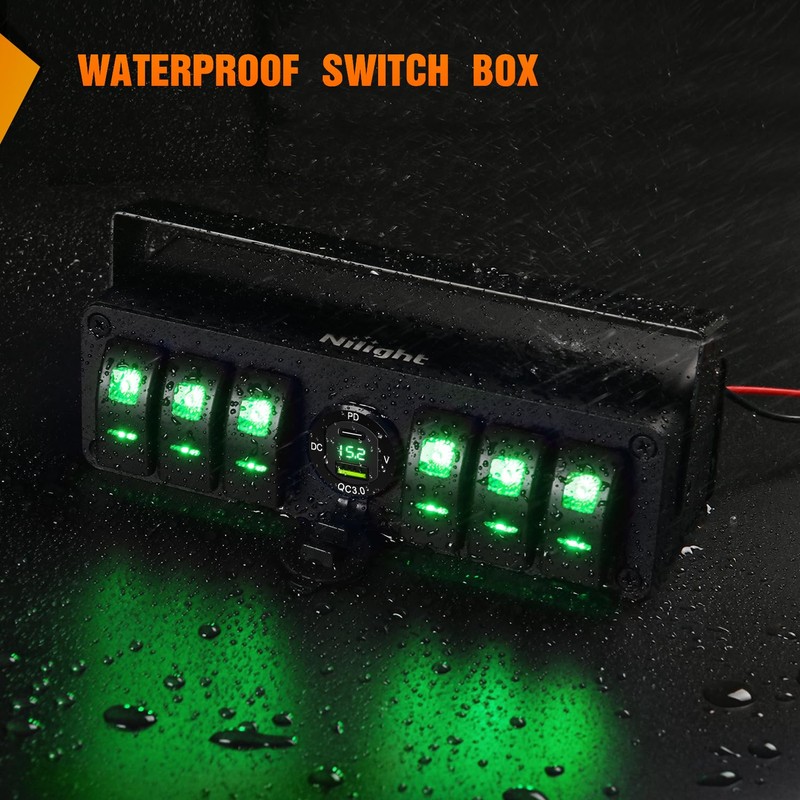 Nilight 6 Gang Rocker Switch Box 12V SPST ON Off