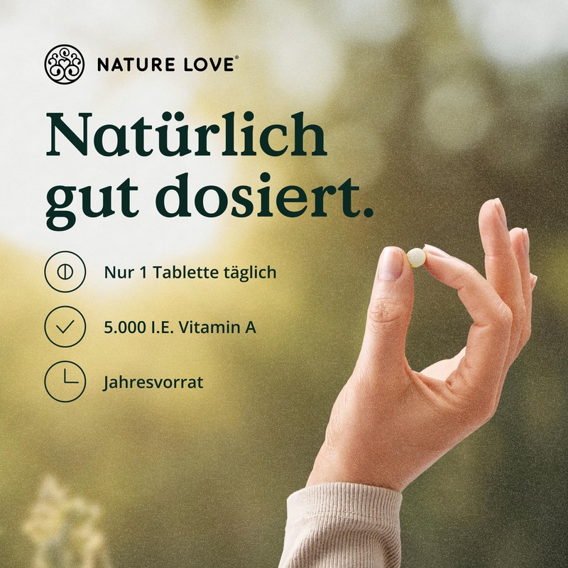 NATURE LOVE Vegan Vitamin A - 365 Tablets with 5,000