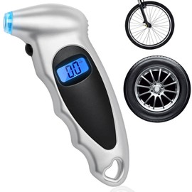 RUAKIVA Manómetro Digital de Neumáticos,Medidor de Presion Llantas,4 Unidades de Prueba,Retroiluminación LCD y Agarre Antideslizante,150 PSI Calibrador de Llantas para Coche,Camión y Bicicleta,Plata