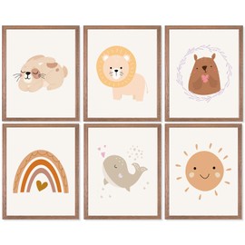 ANHUIB Poster Children's Room, Boho Cartoon Wall Picture, Baby Room Decoration, Set of 6, Animal Wall Picture, Without Frame