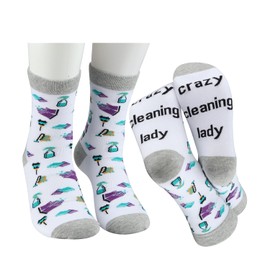 MBMSO Crazy Cleaning Lady Gifts Cleaning Socks House Cleaner Socks Housekeeper Socks Housekeeping Gift for Cleaning Lovers (Cotton, Cleaning Socks)