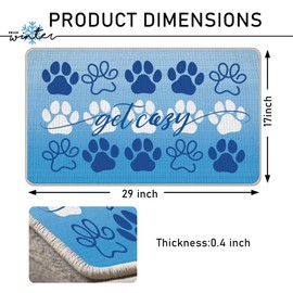 Tailus Winter Dog Cat Paw Prints Blue Decorative Front Door Mat, Get Cozy Doormat Indoor Outdoor Non-Slip Floor Entryway Rug, Christmas Seasonal Home Kitchen Decoration Pet Lover Gift 17x29 Inch