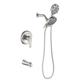 Shower Tub Kit Tub and Shower Faucet Set Complete Dual Shower Head and Handheld 2 in 1 Combo Set Shower System with Tub Spout Tub and Shower Trim Kit Brushed Nickel