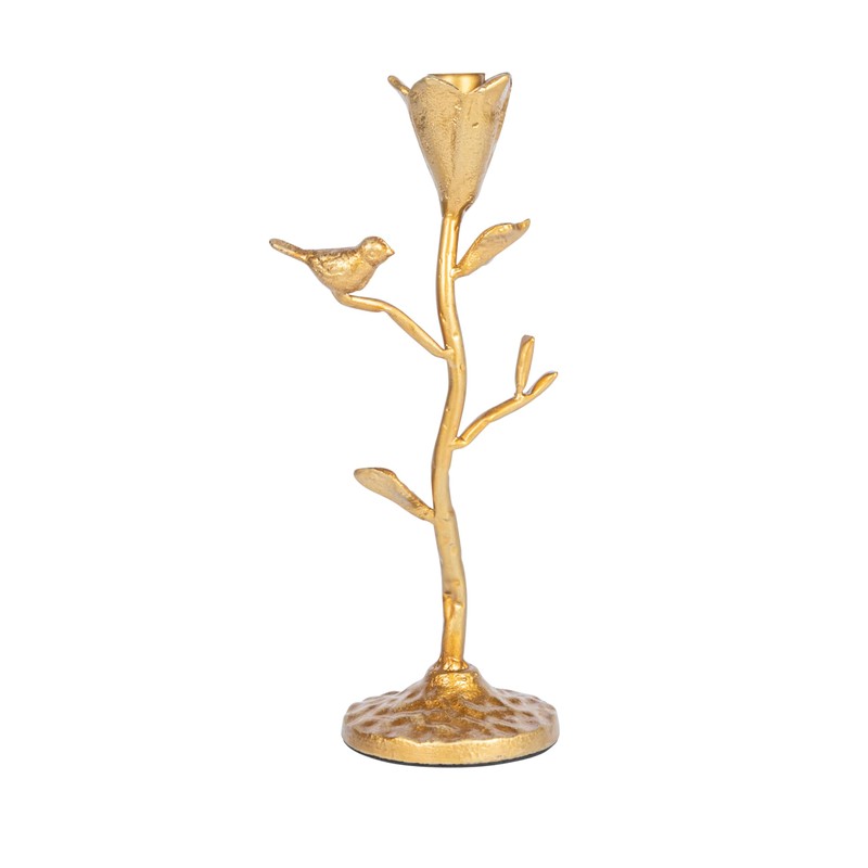 Creative Co-Op Hand-Forged Cast Iron Candelabra with Flowers and Bird,
