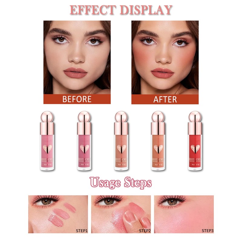 Blush Stick for Cheeks, Cream Matte Liquid Blush, Velvet Lightweight