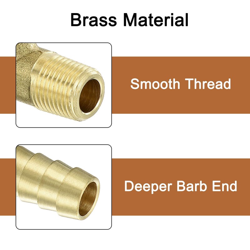 sourcing map Brass Hose Barbed Elbow Fitting 2pcs 3/8" Barbx1/8