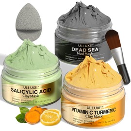 Kurkuma Vitamin C Tonmaske, Gesichtsmaske mit Salicylsäure, Schlamm aus dem Toten Meer, Gesichtstonmaske zur Porenreinigung, gegen Mitesser, dunkle Flecken, aufhellendes Hautpflege-Geschenkset 3x80g