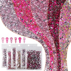 qiipii 6 Bags Colorful Rose & Pink Series Resin Rhinestones for Bedazzling Crafting 3mm 4mm 5mm Mix Flatback Stones Gems Diamonds Crystals for Nails Face Eyes Makeup Crafts Tumblers Bottles Clothes