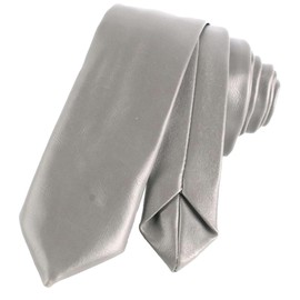 White Fang NC099 Men's Leather Necktie, Solid Color, Business, Elegant, Simple, Casual, Silver