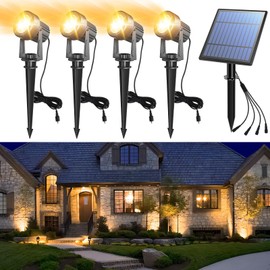 APONUO Solar Spot Lights Outdoor 4-in-1 Solar Landscape Lights Dusk to Dawn Solar Uplights IP65 Waterproof 9.8ft Cable Outdoor Spot Lights for Yard Pathway Garden Tree Decoration (Warm White)