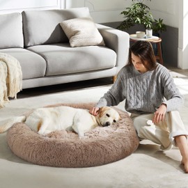 Calming Dog Bed & Cat Bed, Anti-Anxiety Donut Dog Cuddler Bed, Warming Cozy Soft Dog Round Bed, Fluffy Faux Fur Plush Dog Cat Cushion Bed for Small Medium Dogs and Cats (20"/24"/27"/30")