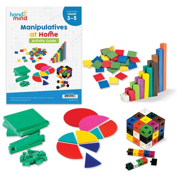 hand2mind Take Home Math Manipulatives Kit for Kids Grade 3-5, with Snap Cubes, Base Ten Blocks, Cuisenaire Rods, Angle Circles, and Color Tiles, Homeschool Supplies (315 Pieces)
