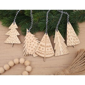 Christmas Tree Ornament Set - Mini Wooden Christmas Tree Decorations, Winter Tree Holiday Ornament, Christmas Tree Hanging Ornament