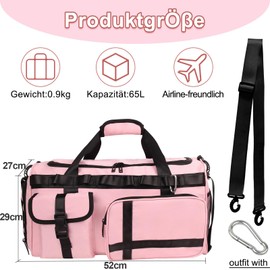 Sports Bag Women's Travel Bag Women's Large Sports Bag with Shoe Compartment and Wet Compartment Women Men Gym Bag Travel Bag Swimming Bag Overnight Weekender, pink, Sports bag women's travel bag
