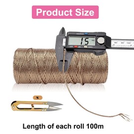 Utapossin 1.5 mm Gold Cord, 100 m, Silver Wire, Golden Cord, Non-Elastic Cord Cord with 1 Piece Iron Scissors, DIY Craft Cord for Crafts, Wedding Decorating or Packaging (Gold)