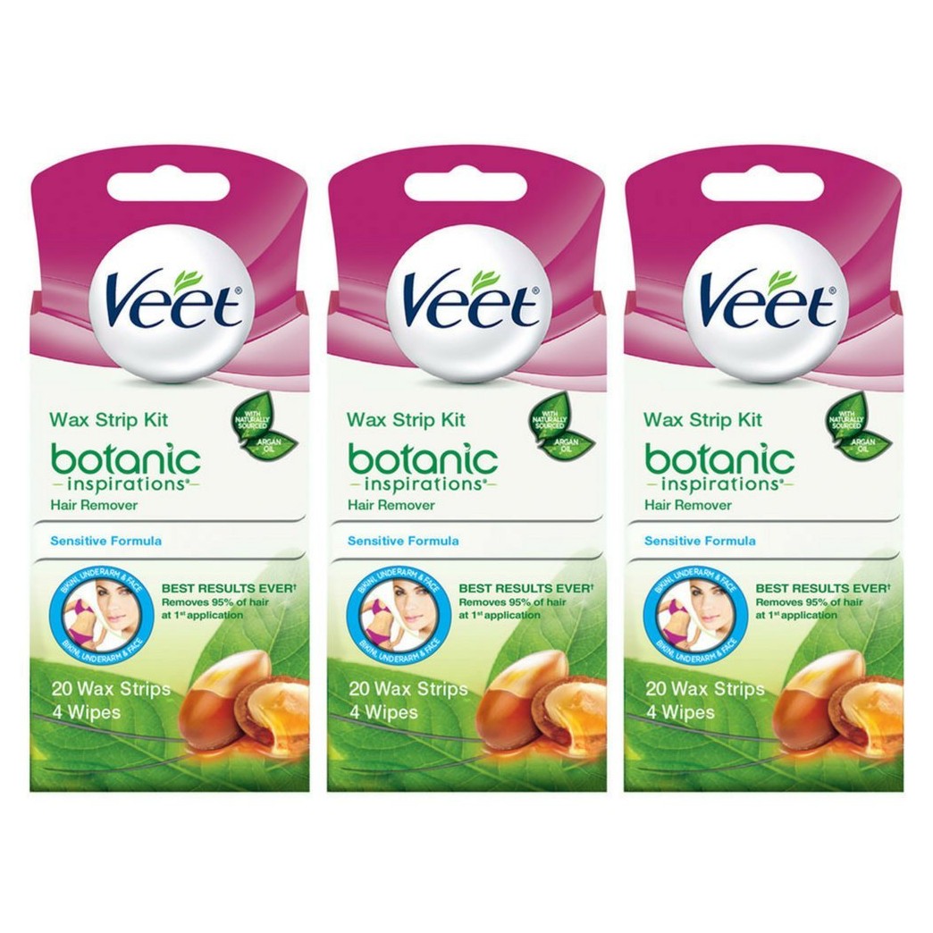 Veet Body, Bikini and Face Hair Remover Wax Kit, 20 ct (Pack of 3)