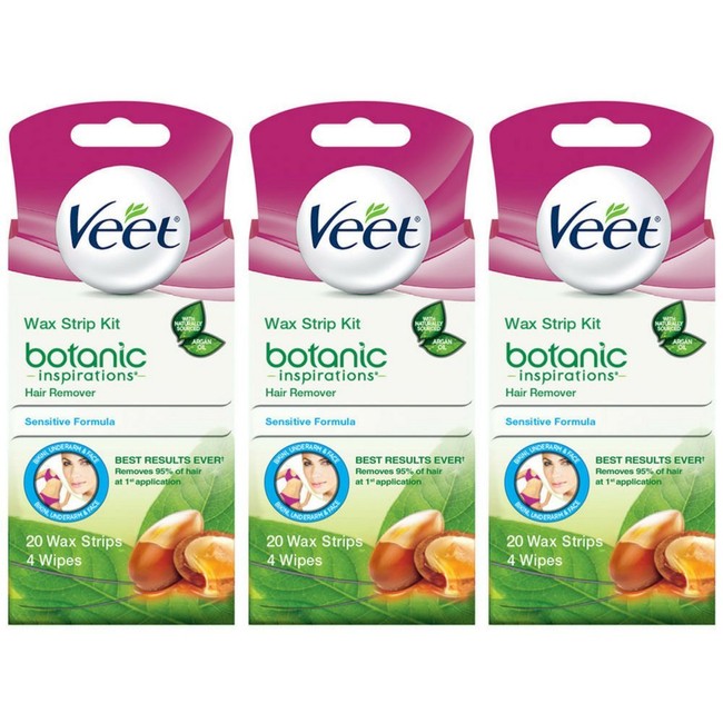 Veet Body, Bikini and Face Hair Remover Wax Kit, 20 ct (Pack of 3)