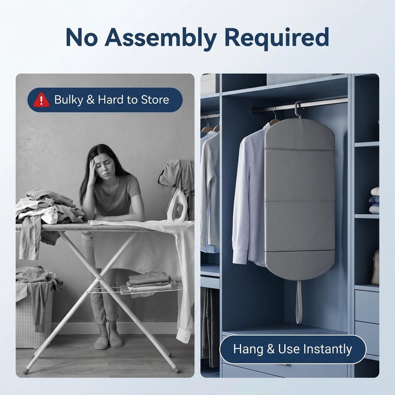 Foldable Hanging Ironing Board with Hook, 36x16 in, Gray