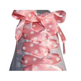 Pink Polka Ribbon Shoelaces 65cm Long Flat Satin ribbon shoe laces suitable for Kids Infants 4 to 9 Lo