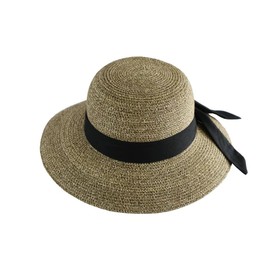 TUREVIEW Women's Wide Brim Straw Hat UPF Sun Hat Floppy Beach Hat with Windproof Rope for Women (Mix Brown-Black Ribbon)