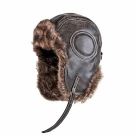 LG 7990304 Trapper Hat, Men's Fur Hat, Cap, Vintage Pilot Flight Cap, Aviator, Flying Hat, Present, Gift, Braun