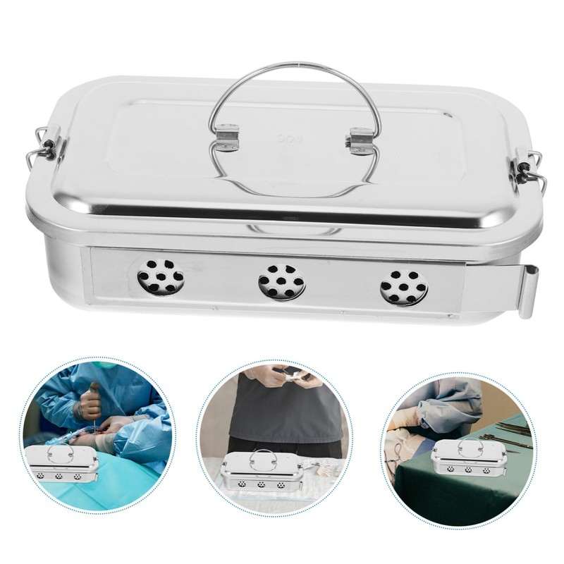NIYANGLE Stainless Steel Medical Storage Case with Lid and Holes