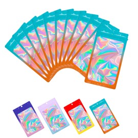 EIOFG Packaging Holographic Mylar Bags, 100 PCS Party Favor Bags, Resealable Smell Proof Bags for Small Business, Candy, Food Packaging Bags, Jewelry Pouches, Gradient Foil Bags(Blue Orange 3.1*5.5")