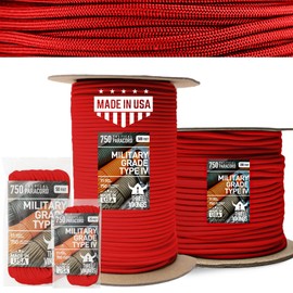 Cuerda de paracaídas de tres vikingos, 100% nailon, núcleo de 11 hebras, tipo IV, 750 libras, más fuerte que el cable Paracord 550, fabricada en Estados Unidos, disponible en carretes continuos y