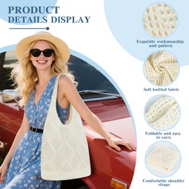 Topdear Crochet Tote Bag for Women, Aesthetic Crochet Mesh Beach Tote Bag, Summer Vacation Knitted Bag for Women Shoulder(Beige)