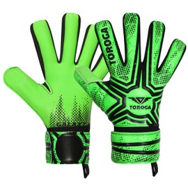 TOROGA Football Goalkeeper Gloves For Boys, Kids Children Youth Soccer Goalie Gloves with 4mm Latex Finger Spine Protection (Green Negative Cut, 6 - For 13-15 Years, Ambidextrous)