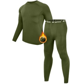 TOREEL Long Johns for Men Thermal Underwear for Men Fleece Lined Hunting Gear Mens Thermals Top and Bottom Set Dark Green