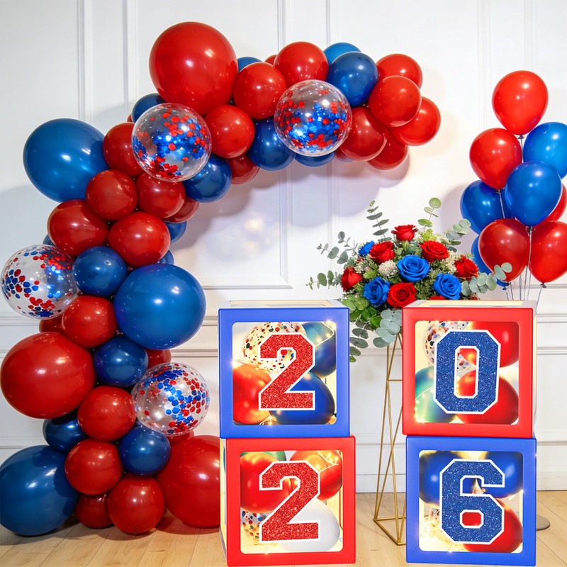 2026 Graduation Decorations, Red and Blue Graduation Decorations, Balloons Boxes