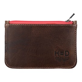 Hide & Drink, Zippered Wallet, Card Case, Folded Bills Storage, Coin Organizer, Travel Accessories, Full Grain Leather, Handmade, Bourbon Brown (Pink Zipper), Vintage