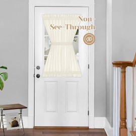 HOMEIDEAS Non-See-Through French Door Curtains for Front Door, Privacy Semi Sheer Door Window Curtains, Rod Pocket Light Filtering Door Covering with Tieback, (1 Panel, Beige/Taupe, 54W X 40L)