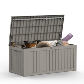 Mars Villa 119 Gallon Outdoor Storage Box Waterproof, Large Resin Deck Box for Pool Supplies Storage, Outdoor Patio Cushions, with Hydraulic Hinge, UV-Resistant and Weatherproof, Greige
