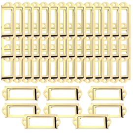 Pack of 50 Metal Label Holders, Vintage Metal Label Frame, Drawer Filing Cabinet Labels, for Offices, Libraries (60 x 24 mm/Yellow)
