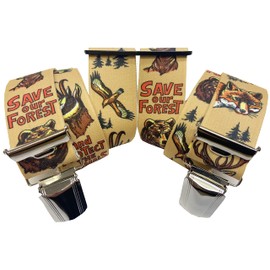 EDERER Hunter Braces - Protect Our Forest - Austria-Vienna - 35 mm Width with 4 Clips in H-Shape Adjustable Elastic with Strong Metal Clip / SaveOurForest Beige ST-015, turquoise-blue