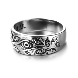 EunWow Stainless Steel Jewelry Evil Eye Ring Retro Cool Silver Eyes Ring Holiday Gift For Women&Men Size 9