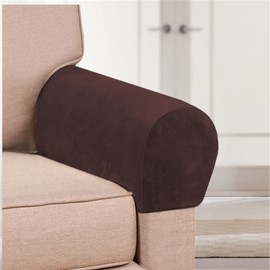 Stretch Armrest Covers Velvet Arm Covers for Chairs Couch Sofa Armchair Slipcovers for Recliner Sofa 2pcs (Brown)