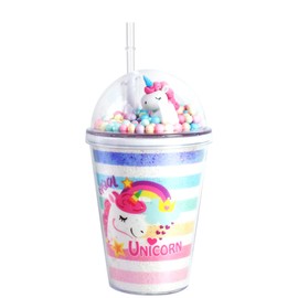Forreen Drinking Cup with Lid and Straw, Water Bottle Kids Double-Walled Reusable Cute Unicorn Drinking Bottle for Drinks, Juices, Milk Tea (380 ml) (Rainbow)
