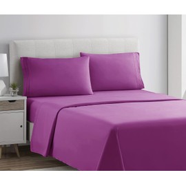 Clara Clark Bed Sheets, Premier 1800 Series 4 Piece Bed Sheet Set, Deep Pocket, Wrinkle, Fade, Stain Resistant, Luxury Soft Bedding Sheets & Pillowcases, Twin, Radiant Orchid