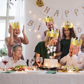 Paper Crowns for Kids - Adjustable Golden King Crowns | Golden Paper Hats Reusable in 4 Fun Designs for