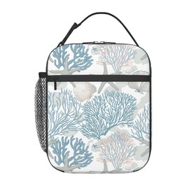 VANZEV Nautical Coastal Lunch Box for Adults Women Girls Boys Kids Starfish Seashell Coral Beach Lunch Box Insulated Cooler Reusable Lunch Bag Container Gifts for Work Office Picnic Travel School