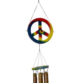 Cohasset Gifts 107 Cohasset Peace Sign Bamboo Wind Chime, Tie Dye Finish