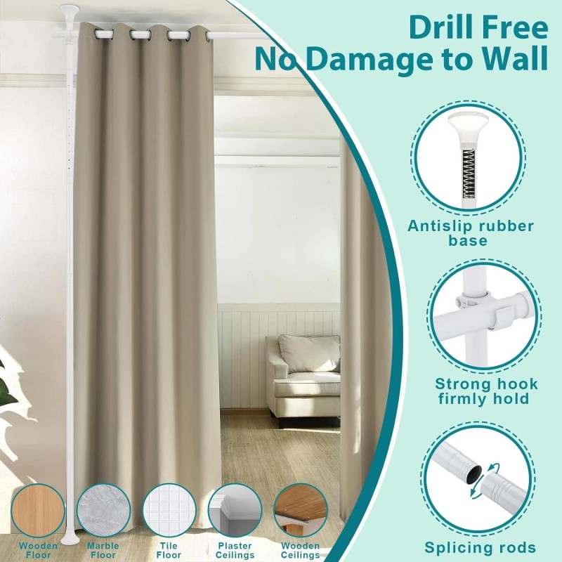 DEROFIT Room Divider Curtain Rods No Drilling–120"H x 114"W Floor