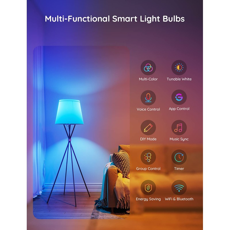 Govee Smart Light Bulbs, WiFi Bluetooth Color Changing Bulbs, Music